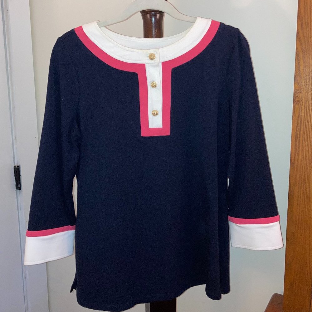 Talbots Quarter-Sleeve Blouse with Gold Detail